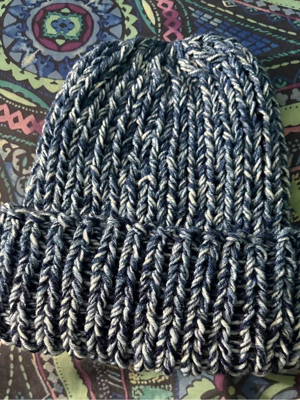 Chunky Knit Marled Blue Beanie - Unbranded